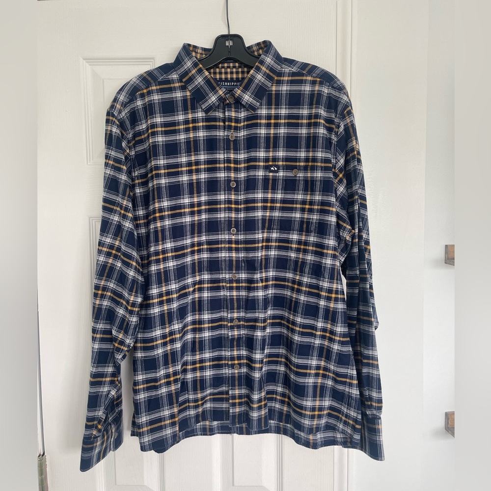 Fish Hippie Classic Navy and Yellow Plaid Button-Down Shirt